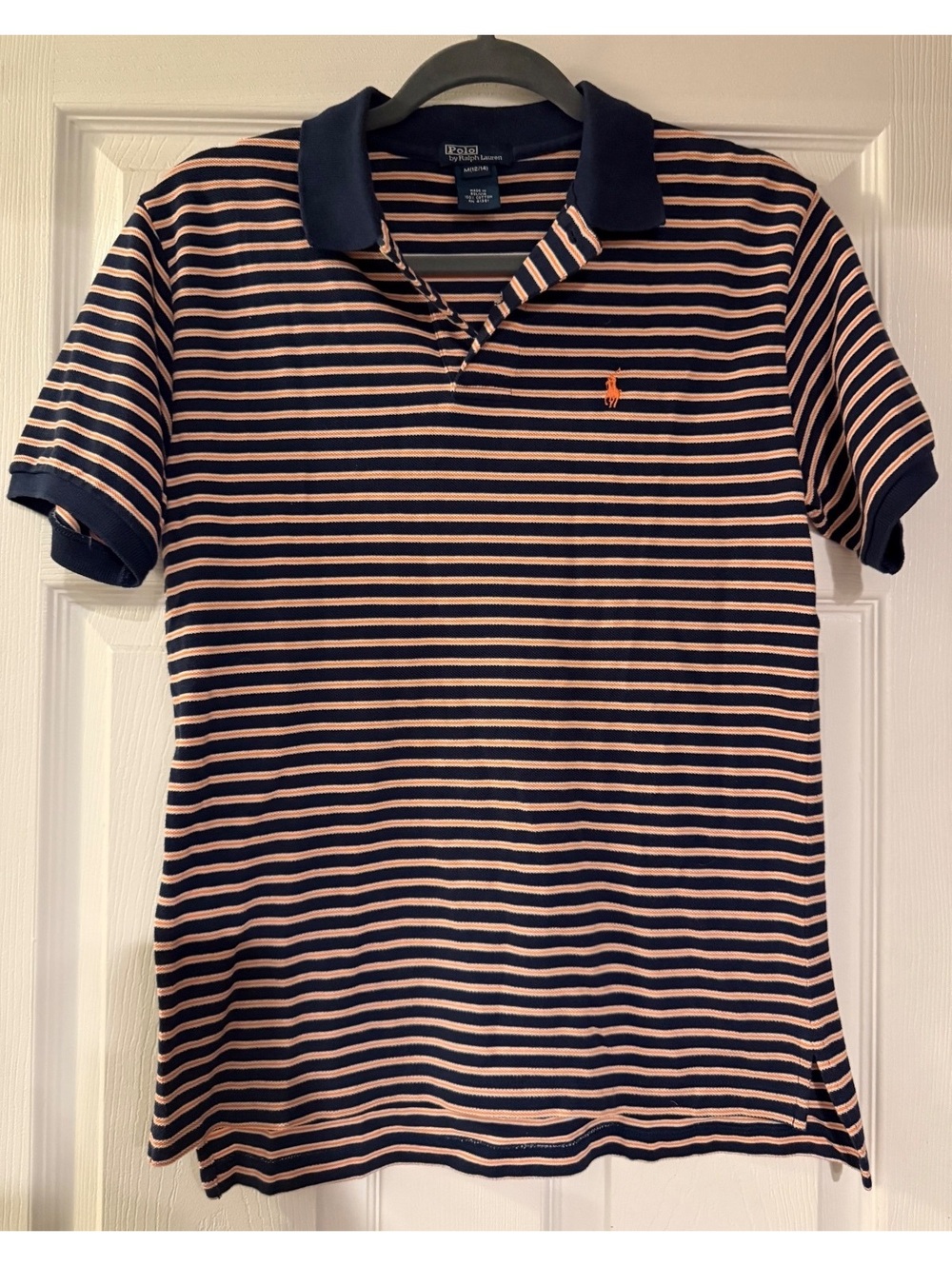 Vintage Polo Ralph Lauren Striped Polo Shirt Boys M (12-14) Navy Orange